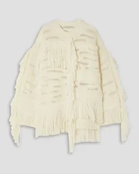 Stella McCartney Fringed open-knit alpaca-blend sweater - White White