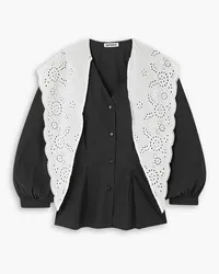 BATSHEVA Sage broderie anglaise-trimmed cotton-poplin blouse - Black Black