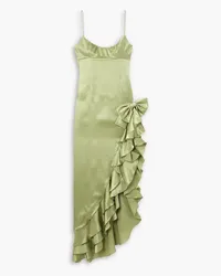 Alessandra Rich Asymmetric ruffled silk-satin maxi dress - Green Green