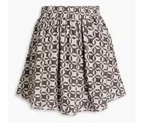 Gathered cotton-jacquard mini skirt - Brown