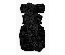 Strapless cutout ruched stretch-velvet mini dress - Black