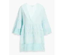 Vanessa crocheted lace and cotton-voile mini dress - Blue