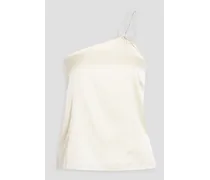 Dariah one-shoulder embellished stretch-silk satin camisole - White