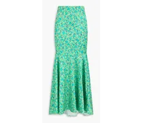Ruched floral-print satin maxi skirt - Green