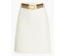 Belted quilted cotton mini skirt - White