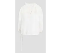 Lattice-trimmed linen blouse - White