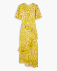 Saloni Vida ruffled fil coupé silk-georgette midi dress - Yellow Yellow