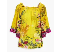 Embellished printed silk top - Yellow