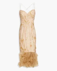 Marchesa Floral-appliquéd embroidered tulle dress - Neutral Neutral