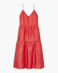 Lafayette148 Hartford tiered linen-blend jacquard midi dress - Red Red