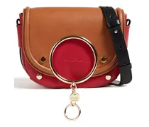 Mara studded two-tone leather shoulder bag - Red