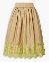 Adam Lippes Gathered broderie anglaise cotton-blend poplin midi skirt - Neutral Neutral