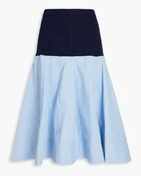 3.1 phillip lim Ribbed-knit paneled poplin midi skirt - Blue Blue