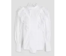 Macramé-trimmed cotton-poplin blouse - White