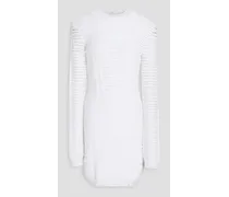 Distressed ribbed-knit mini dress - White
