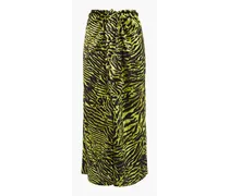 Tie-front printed stretch-silk satin midi skirt - Animal print