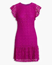 DKNY Ruffled crocheted lace mini dress - Purple Purple