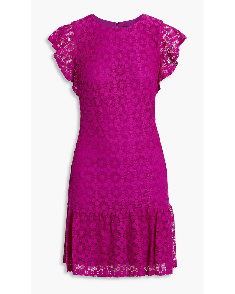 DKNY Ruffled crocheted lace mini dress - Purple Purple