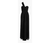 One-shoulder draped chiffon gown - Black