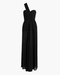 Badgley Mischka One-shoulder draped chiffon gown - Black Black