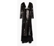 Rova sequined crepe de chine maxi dress - Black