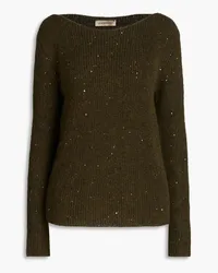 Gentryportofino Sequin-embellished brushed ribbed-knit sweater - Green Green