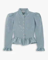 BATSHEVA Grace ruffled cotton-chambray blouse - Blue Blue