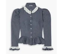 Grace ruffled cotton-chambray blouse - Blue