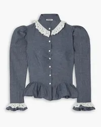 BATSHEVA Grace ruffled cotton-chambray blouse - Blue Blue