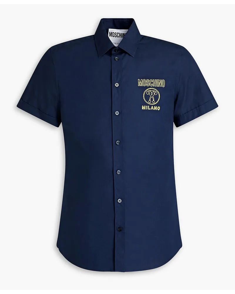 Logo-embroidered cotton-poplin shirt - Blue