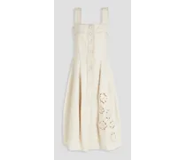 Cotton and linen-blend canvas midi dress - White