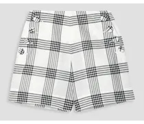 Checked cotton and linen-blend shorts - White