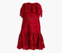 Strapless ruffled lace mini dress - Red