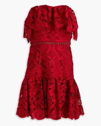 Monique Lhuillier Strapless ruffled lace mini dress - Red Red