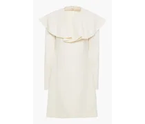 Cutout ruffled wool-crepe mini dress - White