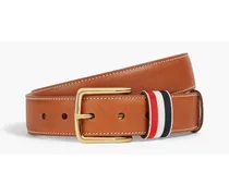 Grosgrain-trimmed leather belt - Brown