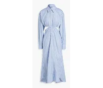 Cutout striped cotton-poplin midi shirt dress - Blue