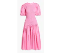 Shirred cotton-poplin midi dress - Pink