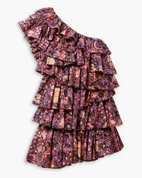 Ulla Johnson Naomi one-shoulder ruffled floral-print cotton-poplin mini dress - Purple Purple