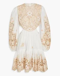 Zimmermann Broderie anglaise-paneled cutout linen mini dress - White White