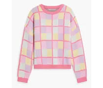 Checked jacquard-knit sweater - Pink