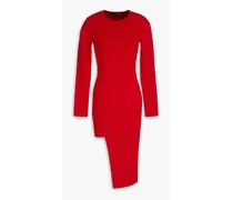 Asymmetric stretch-knit dress - Red