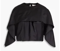 Cape-effect gathered wool-twill blouse - Black