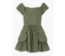 Julie off-the-shoulder cotton-blend mini dress - Green