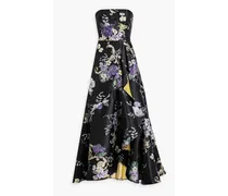 Strapless metallic floral-jacquard gown - Black