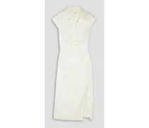 Twist-front woven midi shirt dress - White