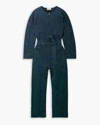 APIECE APART Mars belted striped herringbone cotton jumpsuit - Blue Blue