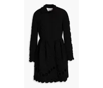 Appliquéd wool-crepe coat - Black