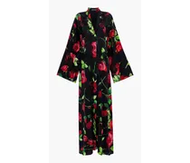 Lace-trimmed floral-print silk-blend maxi dress - Black