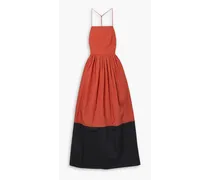 Two-tone cotton-poplin maxi dress - Red
